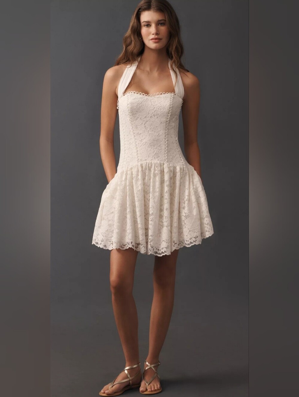 Anthropologie's Maeve Drop Waist Halter Lace Mini Dress Size XL